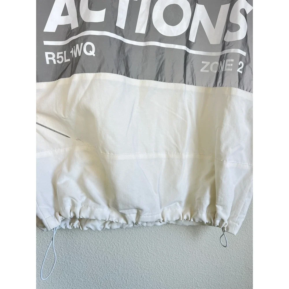 Bershka Loud Actions Techwear Jacket White Hooded Utility Windbreaker Size M